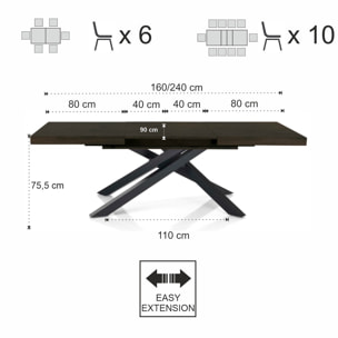 Table à manger extensible Tomasucci HELT, en MDF finition noyer, 90 × 160 × 75,5 cm