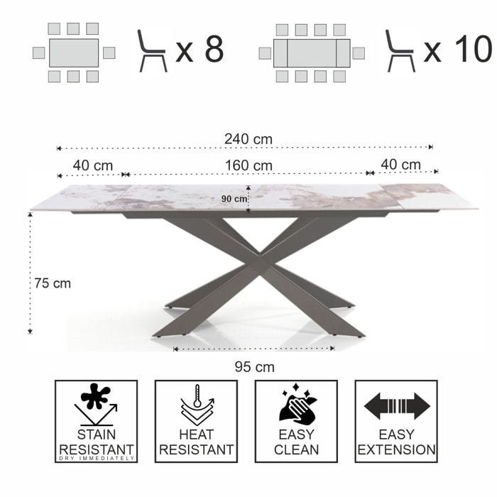 Tomasucci Table extensible MELVIN EVO 160 ONICE MARBLE - PLATINE