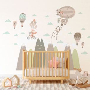 Stickers muraux enfants - Décoration chambre bébé - Autocollant Sticker mural géant enfant montagnes scandinaves ANIMAUX DRÔLES