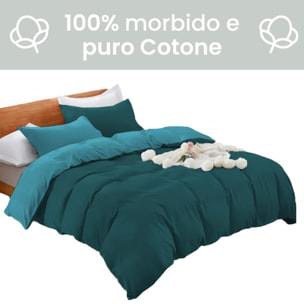 Parure Copripiumino Bicolore Matrimoniale, Set Sacco Copripiumino in Cotone con Federe