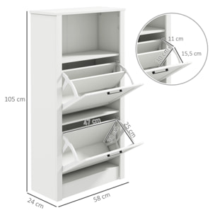 Zapatero Estrecho con 2 Puertas Zapatero Entrada Recibidor con Estantes Ajustables y Compartimento Abierto para 10 Pares de Zapatos 58x24x105 cm Blanco