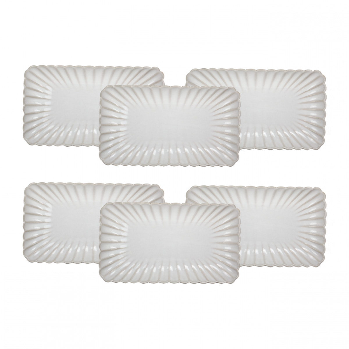 Lot de 6 petites assiettes rectangulaires, Coquillage