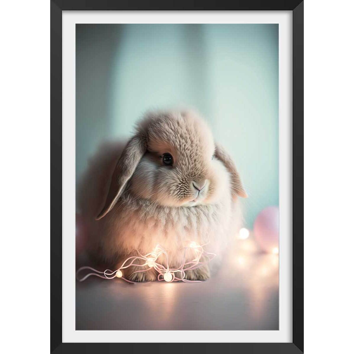 Affiche enfant lapin lumineux  Affiche + cadre en bois - Noir