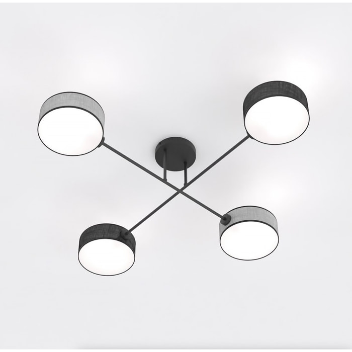 Lampada a sospensione MAGA con quattro bracci e paralumi in tessuto