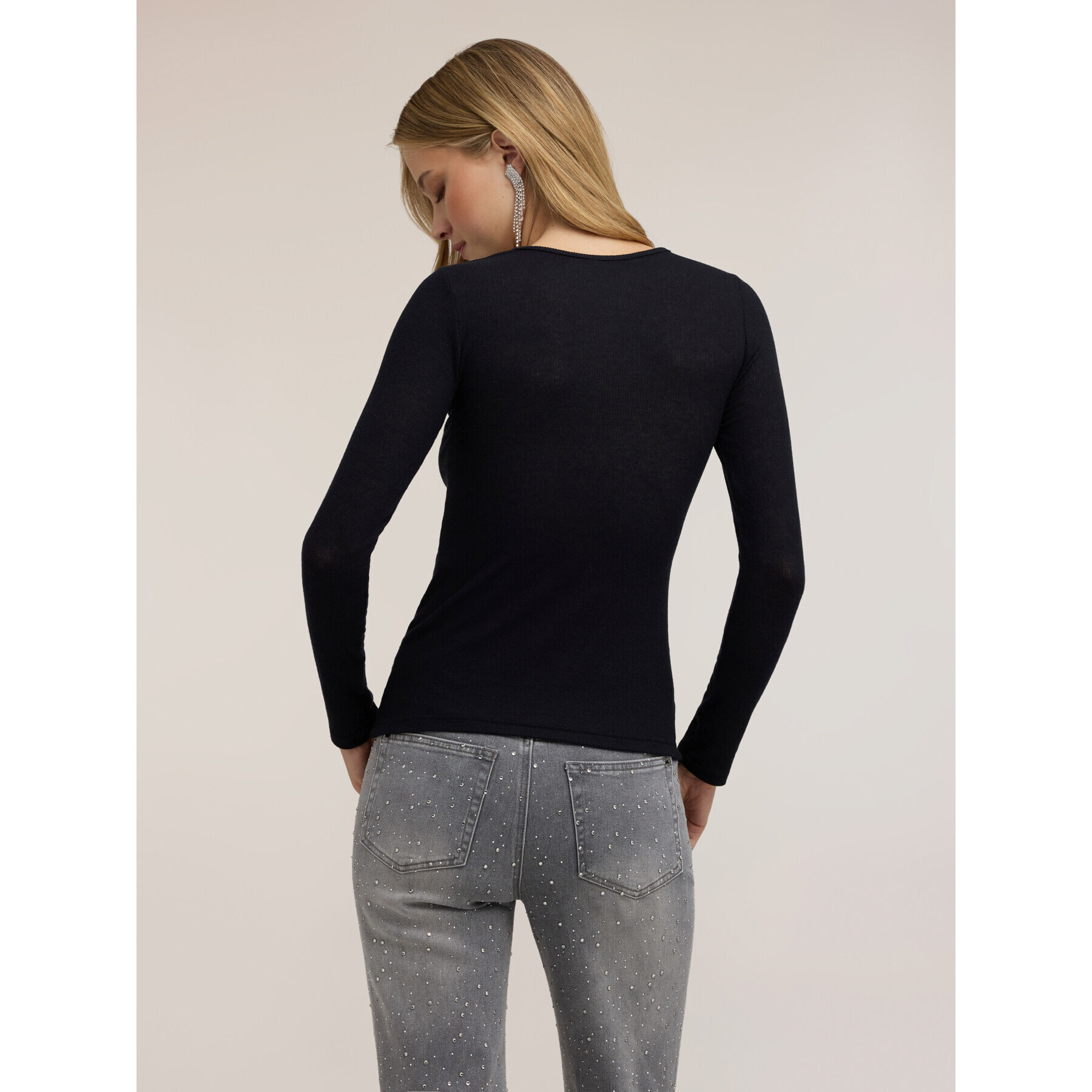 Motivi - T-shirt a coste in misto modal - Nero