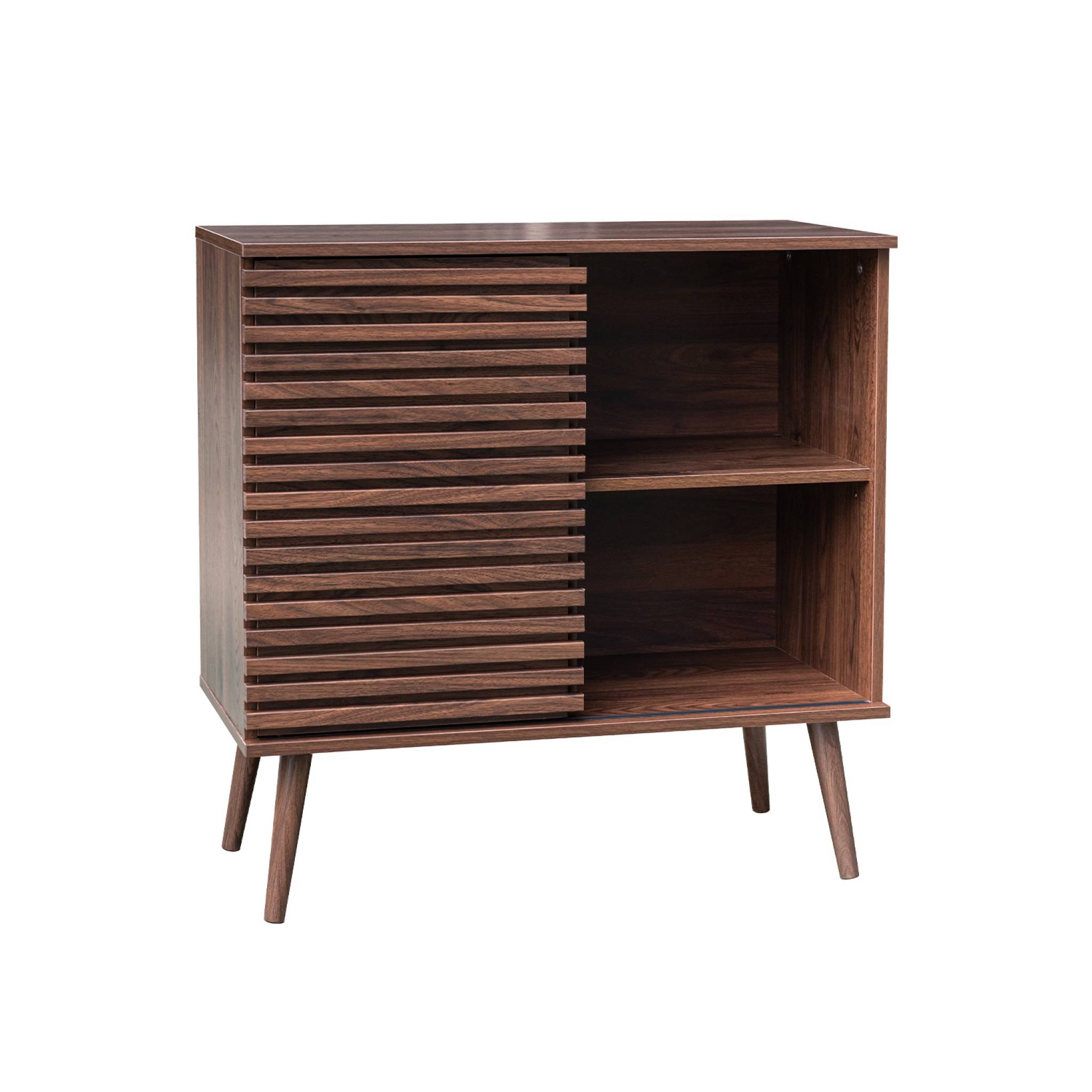 Buffet scandinave décor bois rainuré 1 porte coulissante 80cm MADERE
