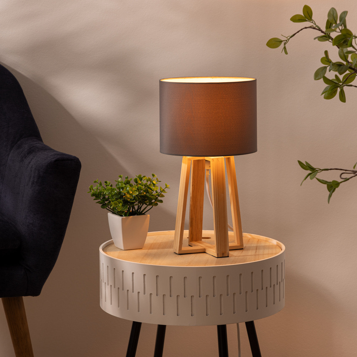 Lampe "Molu" - bois et gris H35 cm
