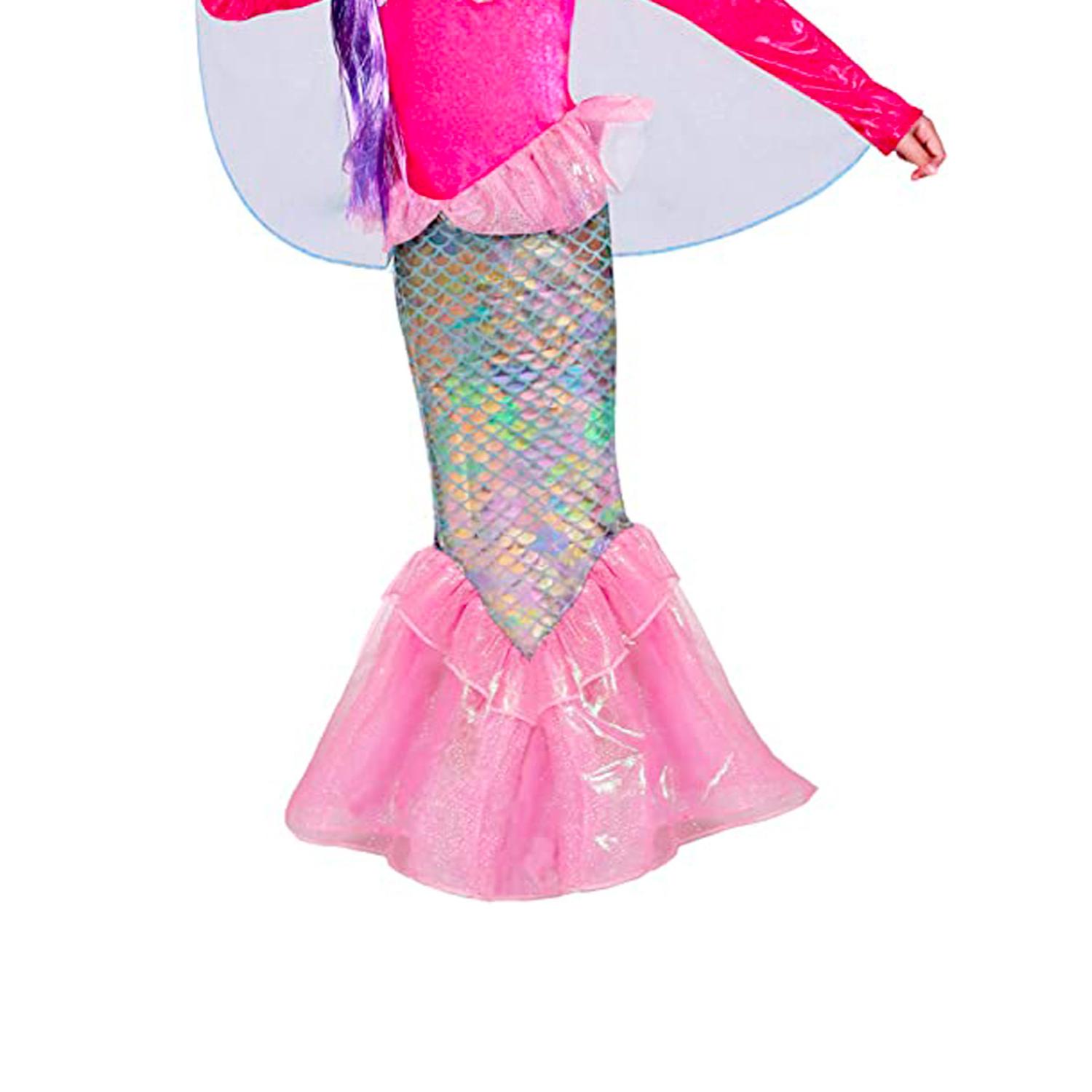 Costume Carnevale Sirenetta con Parrucca Travestimento Colore Cangiante Bambina