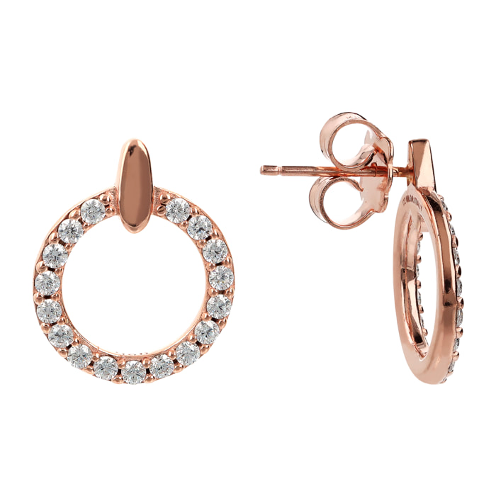 Orecchini a Lobo in Argento 925 placcato Oro Rosa 18Kt con Cerchio in Pavé di Cubic Zirconia