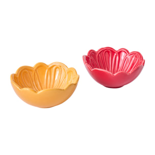 J-Line Bol Fleur - porcelaine - multicolore - medium - 2 pièces