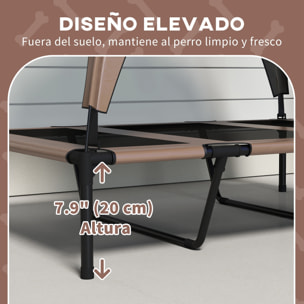 Cama para Perros Elevada con Toldo Cama para Perros Grandes con Marco de Acero y Bolsa de Transporte para Interior y Exterior 106x76x94 cm Café
