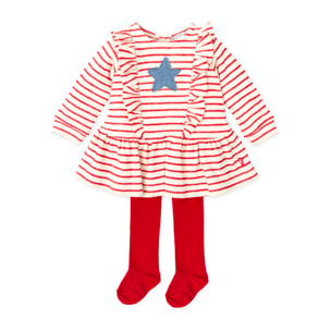 Vestido con leotardos . - Rojo