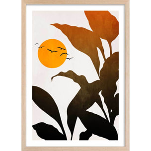 Affiche graphique ""Tropique paradis"" Affiche + cadre en bois - Chêne