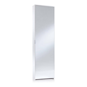 Scarpiera Ciclamino, Mobile multiuso da ingresso con anta a specchio , Armadio moderno portascarpe a 5 ripiani, 100% Made in Italy, Cm 50x18h178, Bianco