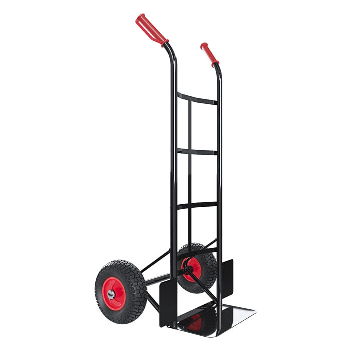 Carrello A Mano Portapacchi Portata 200 Kg In Acciaio Tubolare Ruote Pneumatiche Rinforzate Trasporto Pacchi Portasacchi 45 x 50.5 x 116 Cm Nero