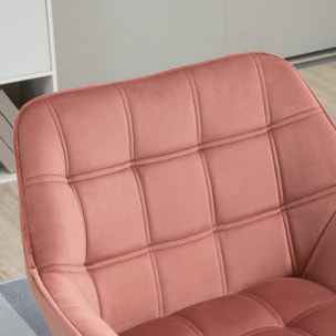 Butaca de Salón Moderna, Sillón Lectura Tapizado en Terciopelo con Asiento Ancho, Patas de Madera, Fácil Montaje, Sillón Relax para Sala de Estar, Dormitorio y Balcón, Rosa