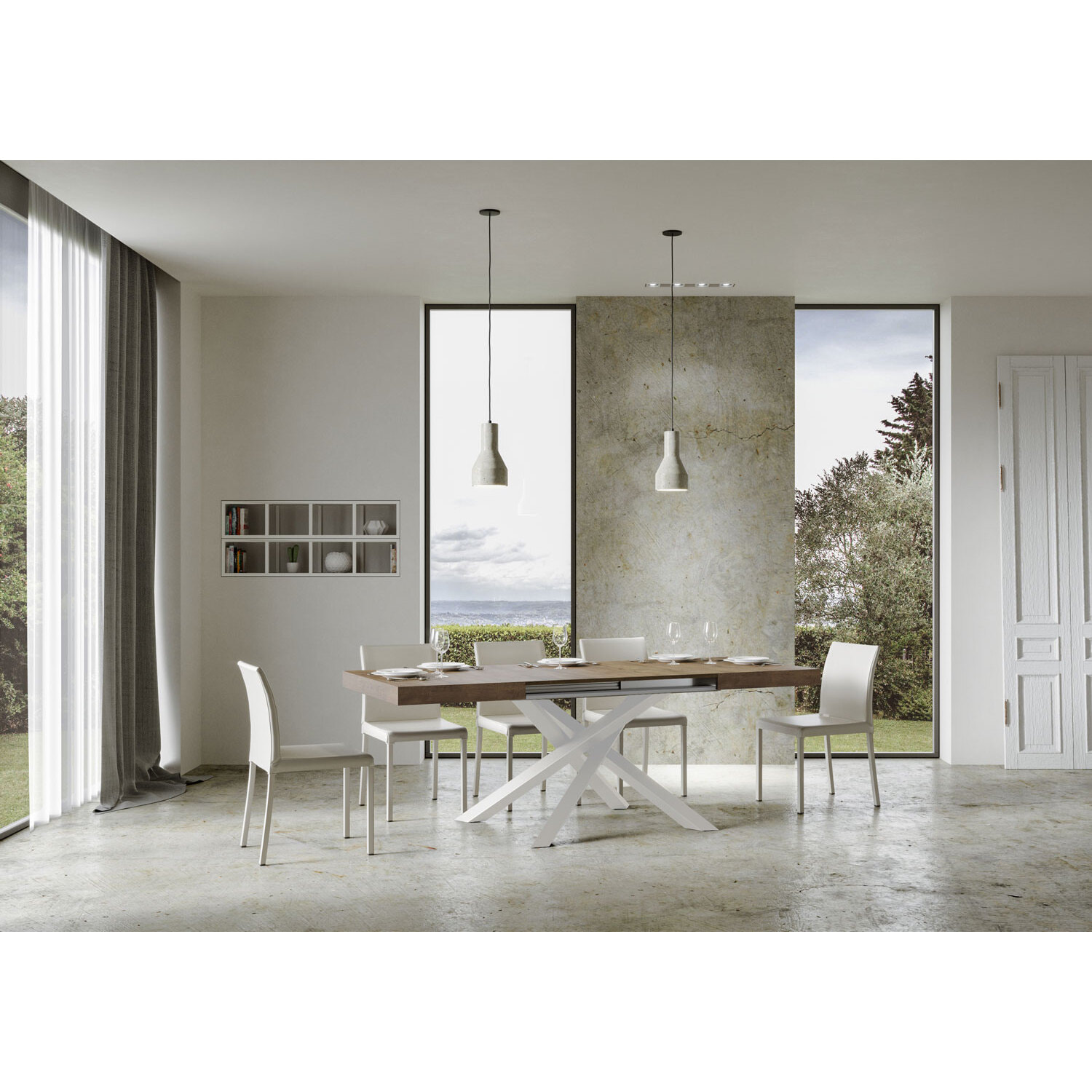 Tavolo allungabile 90x140/244 cm Volantis noce telaio bianco