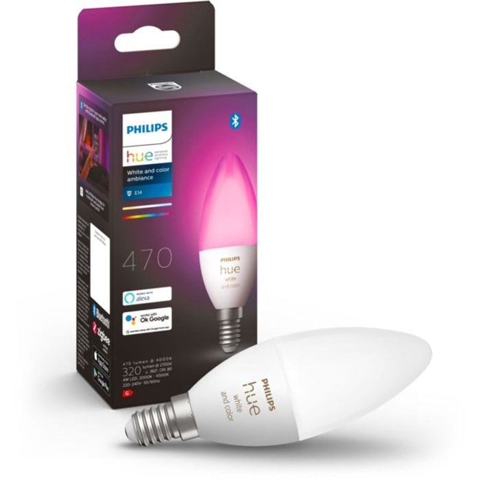 Ampoule LED connectée PHILIPS HUE E14 White&Color Ambiance Flamme