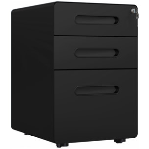 Caisson mobile 3 tiroirs - caisson bureau mobile verrouillable - acier laminé à froid noir