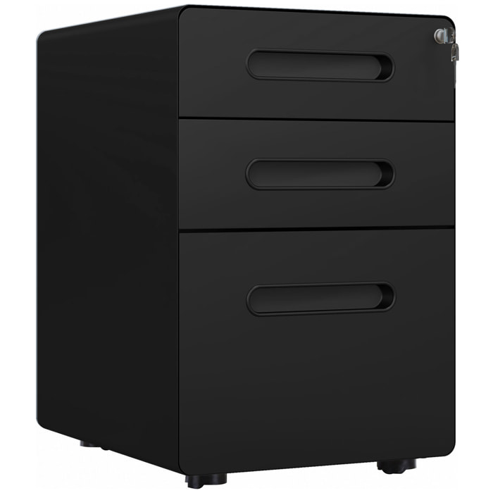 Caisson mobile 3 tiroirs - caisson bureau mobile verrouillable - acier laminé à froid noir