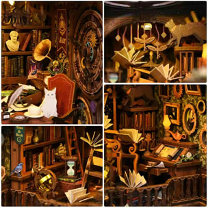 Biblioteca de las Maravillas. Book Nook de madera, diseño 3D realista con gran detalle, cubierta y luces led.