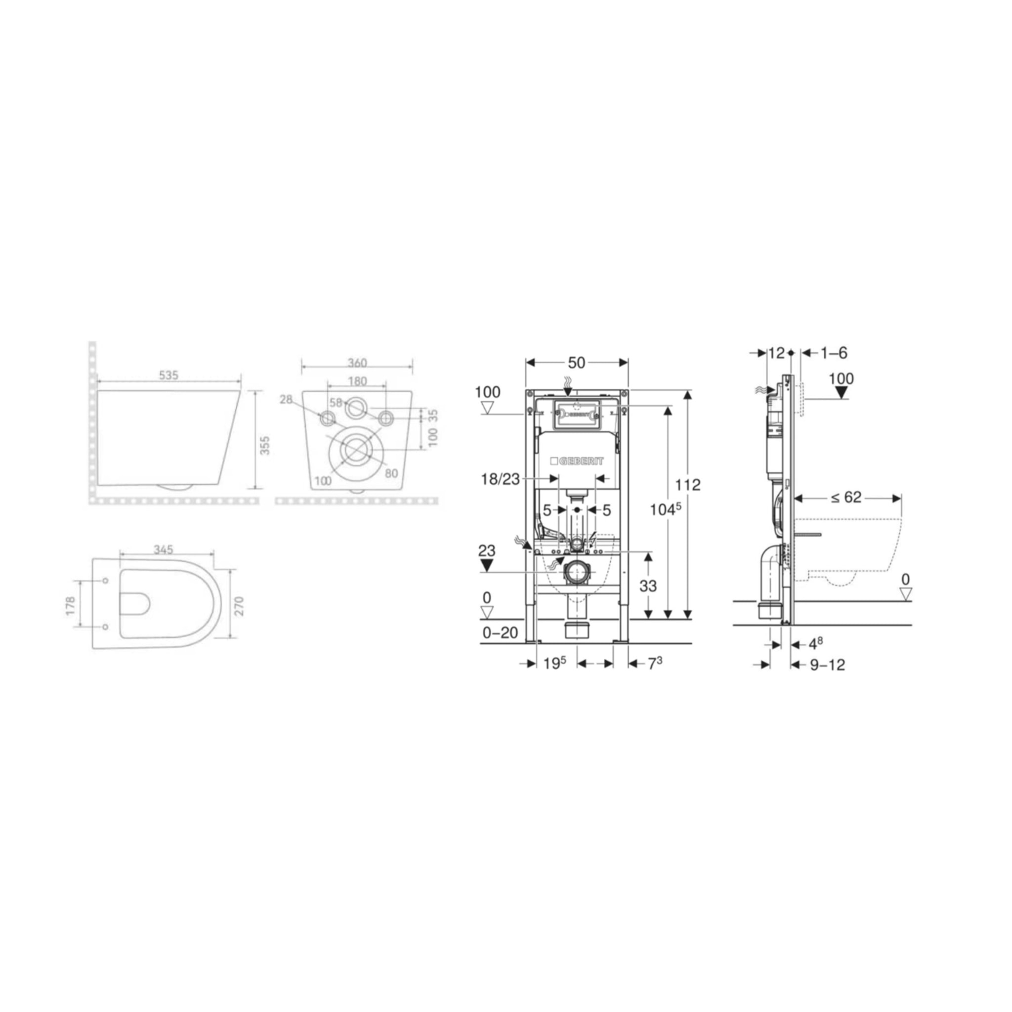 Duofix Pack WC bâti-support + WC suspendu sans bride avec abattant SoftClose Ceramia + plaque blanche (GEBCE14WT05-FR)