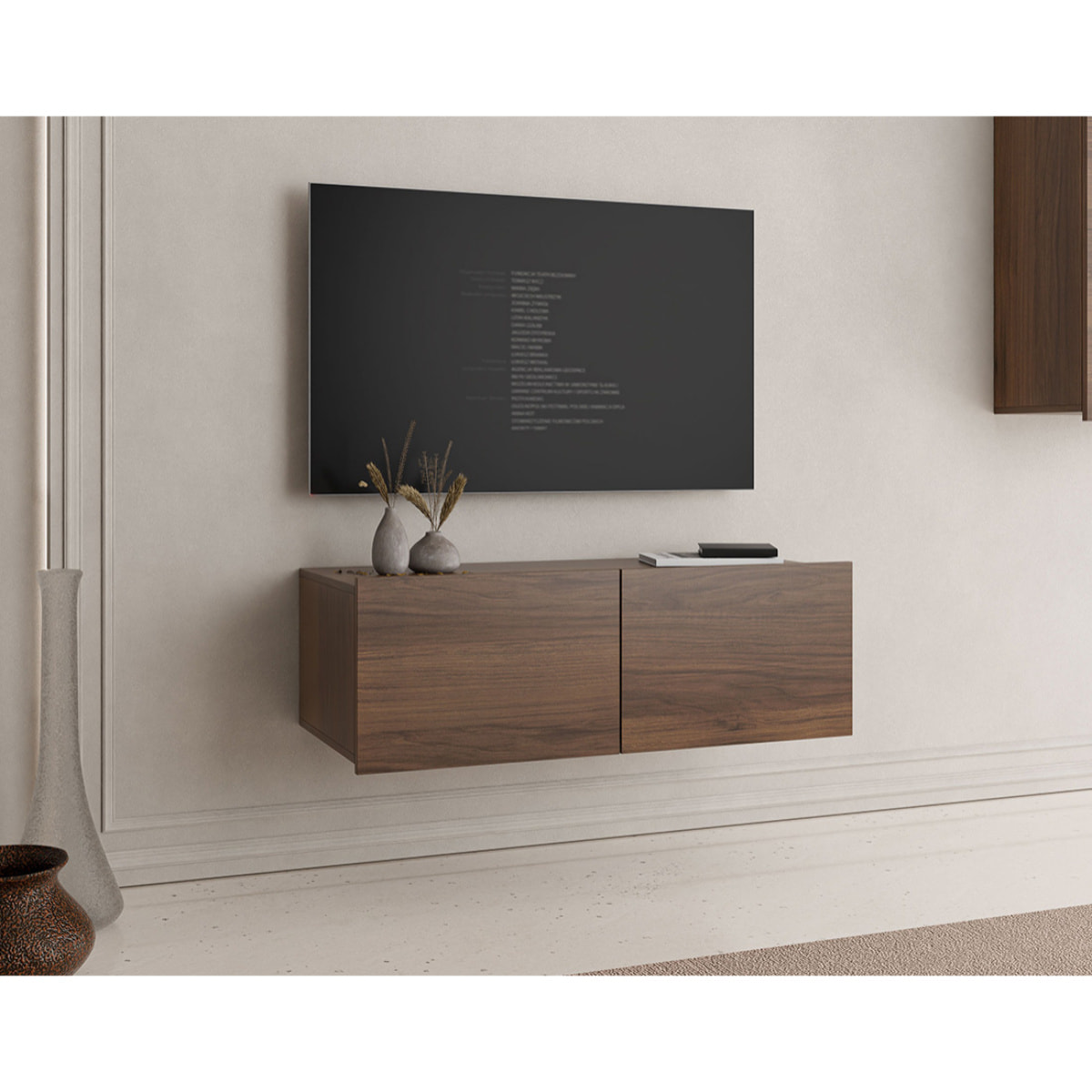 Alix - meuble tv modulable 100 cm - 2 portes - Effet noyer