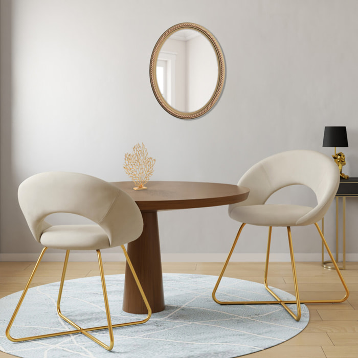 Chaises Malone velours crème pieds dorés - lot de 2