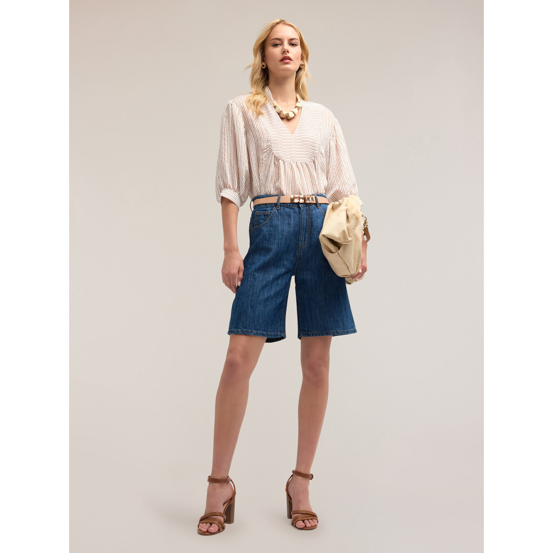 Motivi - Blusa oversize de muselina a rayas - Blanco