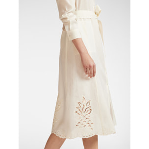 Elena Mirò - Vestido de lino con bordado en el bajo - Blanco