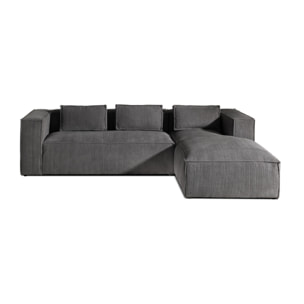 Stella - canapé d'angle - en velours côtelé - 4 places -style contemporain - droit - Gris foncé