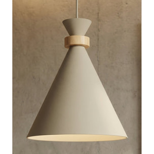 Lampada a sospensione ZERO in acciaio beige e legno