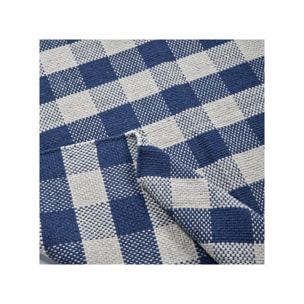 Tapis en coton avec carreaux bleu et blanc et franges - DENIM