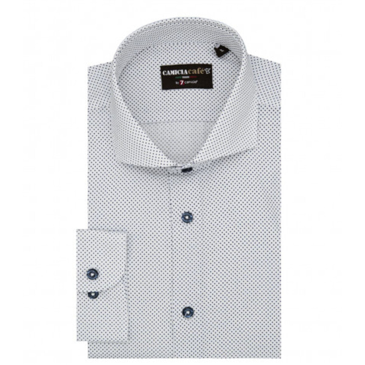 Camicia Uomo 1 Bottone Francese Slim Cotone Poliestere Stampato Bianco e Blu