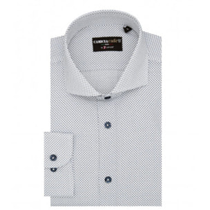 Camicia Uomo 1 Bottone Francese Slim Cotone Poliestere Stampato Bianco e Blu