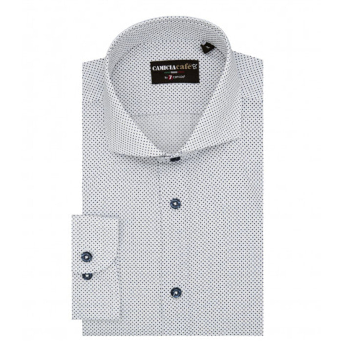 Camicia Uomo 1 Bottone Francese Slim Cotone Poliestere Stampato Bianco e Blu