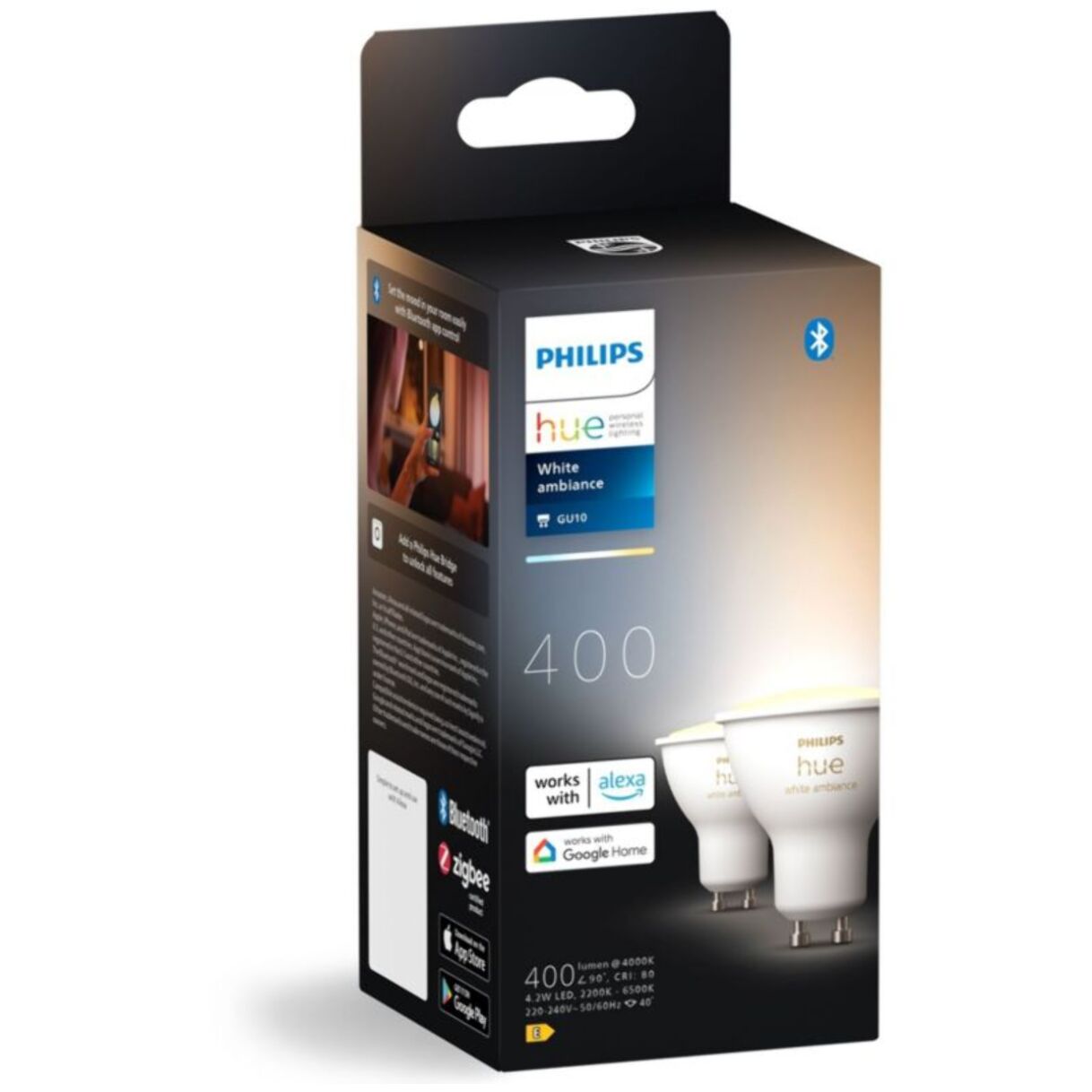 Ampoule LED connectée PHILIPS HUE GU10 White Ambiance pack de 2