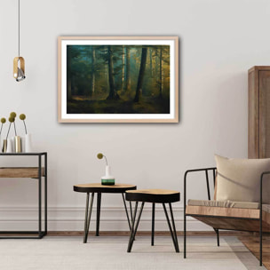 Affiche sous-bois en octobre Affiche + cadre en bois - Chêne