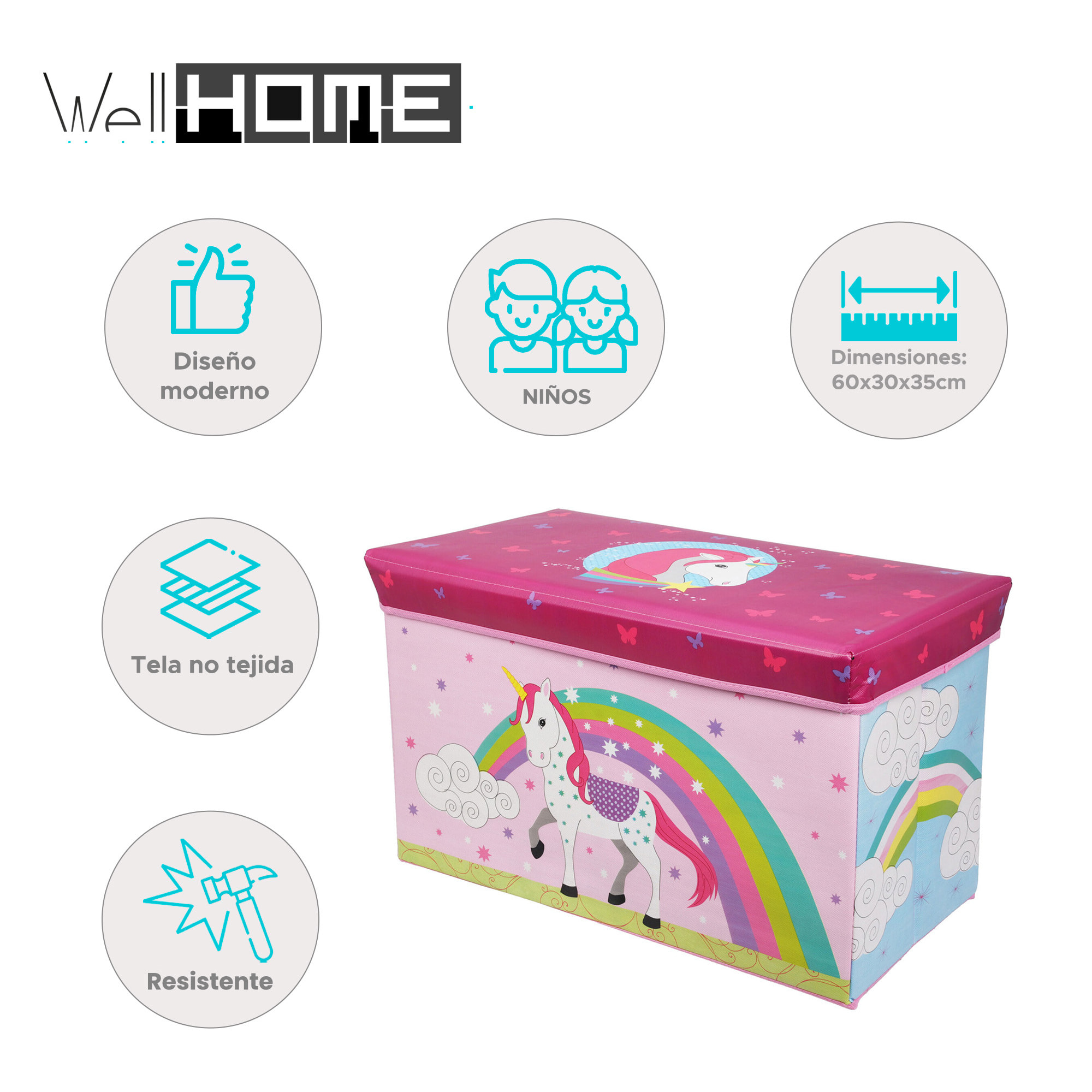 Caja de almacenamiento MDS con tela no tejida, diseño unicornio 60x30x35cm