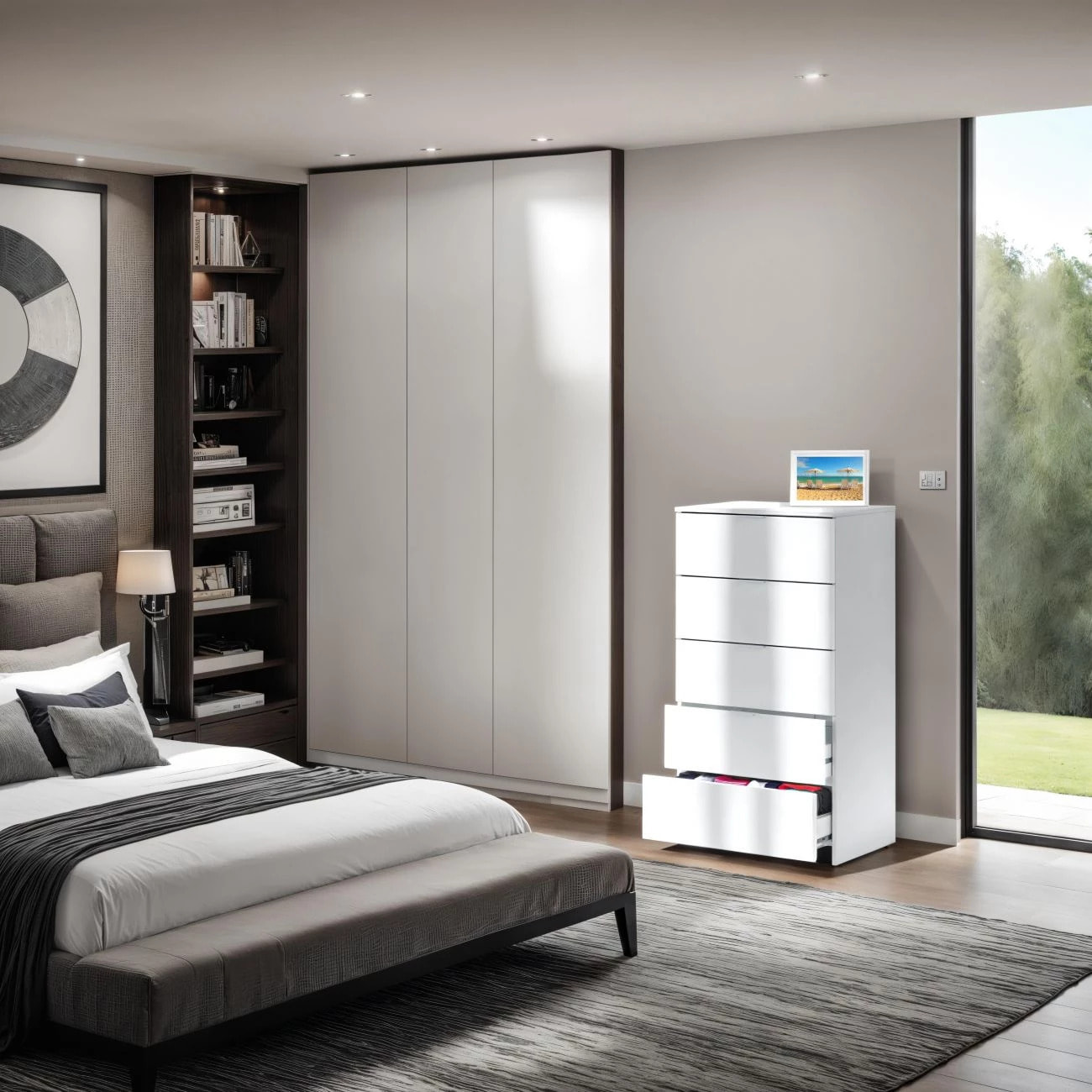 Cómoda de 5 cajones formato vertical en blanco mate 60x110 cm Akari Blanco Artik (Blanco Mate)