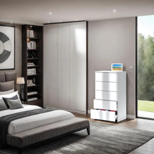 Cómoda de 5 cajones formato vertical en blanco mate 60x110 cm Akari Blanco Artik (Blanco Mate)