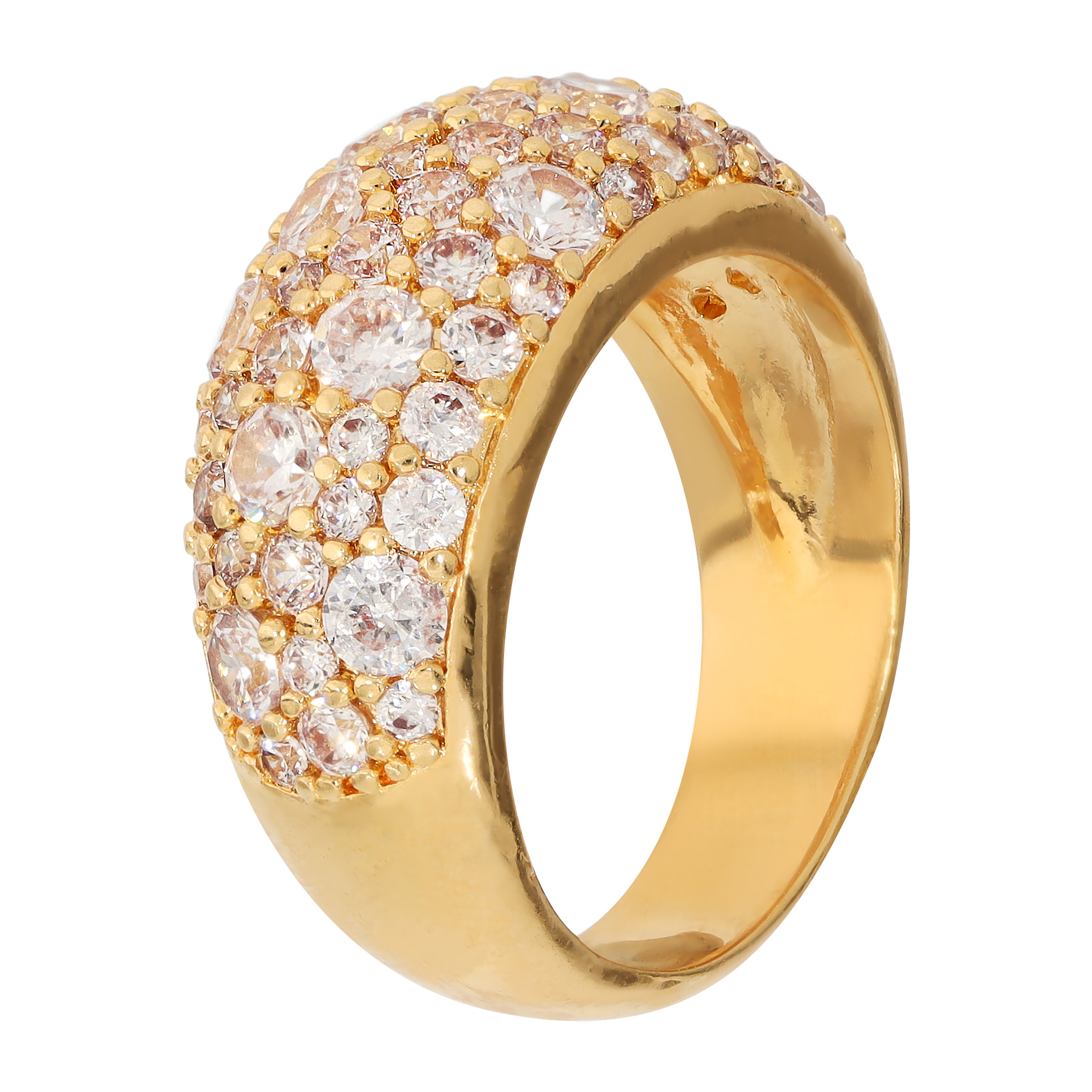 Anello a Fascia Graduato placcato Oro Giallo 18Kt con Pavé di Cubic Zirconia