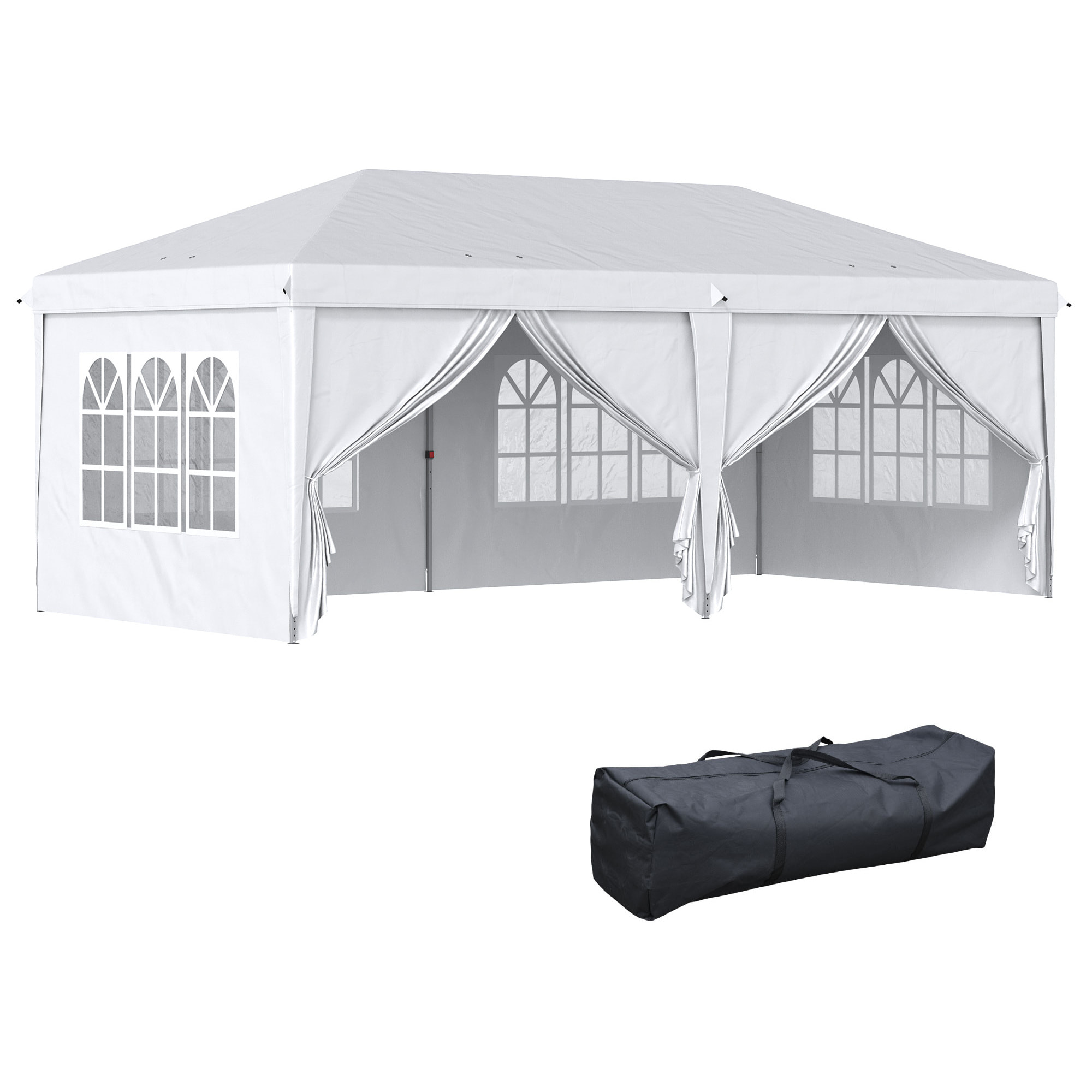 Carpa Plegable 5,85x2,95x2,7 m Cenador de Jardín Gazebo Plegable con 4 Paneles 4 Ventanas 2 Puertas con Cremallera 1 Bolsa Anti-UV para Terraza Patio Playa Blanco