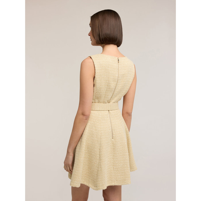 Motivi - Vestito flare in tessuto bouclé con cintura - Giallo