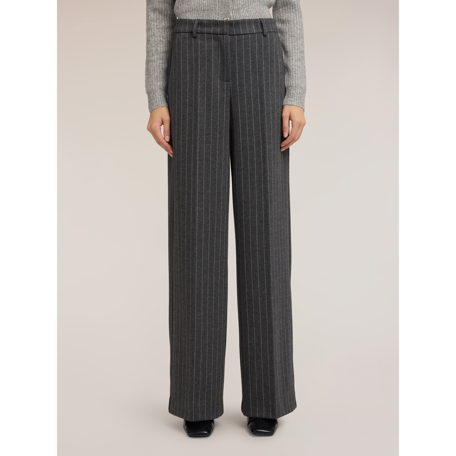 Motivi - Pantaloni palazzo gessati in punto milano - Grigio