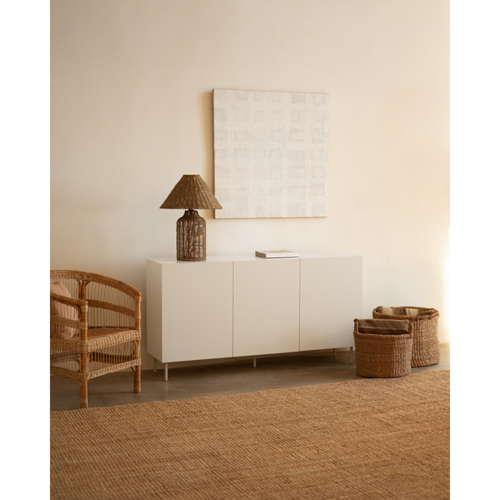 Buffet avec 3 portes laqué en teinte sable de 160x40cm Hauteur: 85 Longueur: 160 Largeur: 40