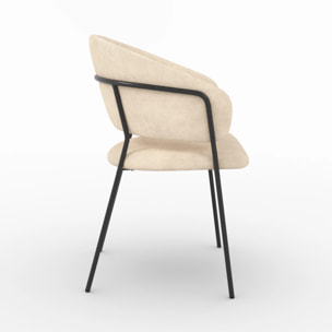 Lot de 2 chaises en tissu beige et pieds en métal noir  - Amaya