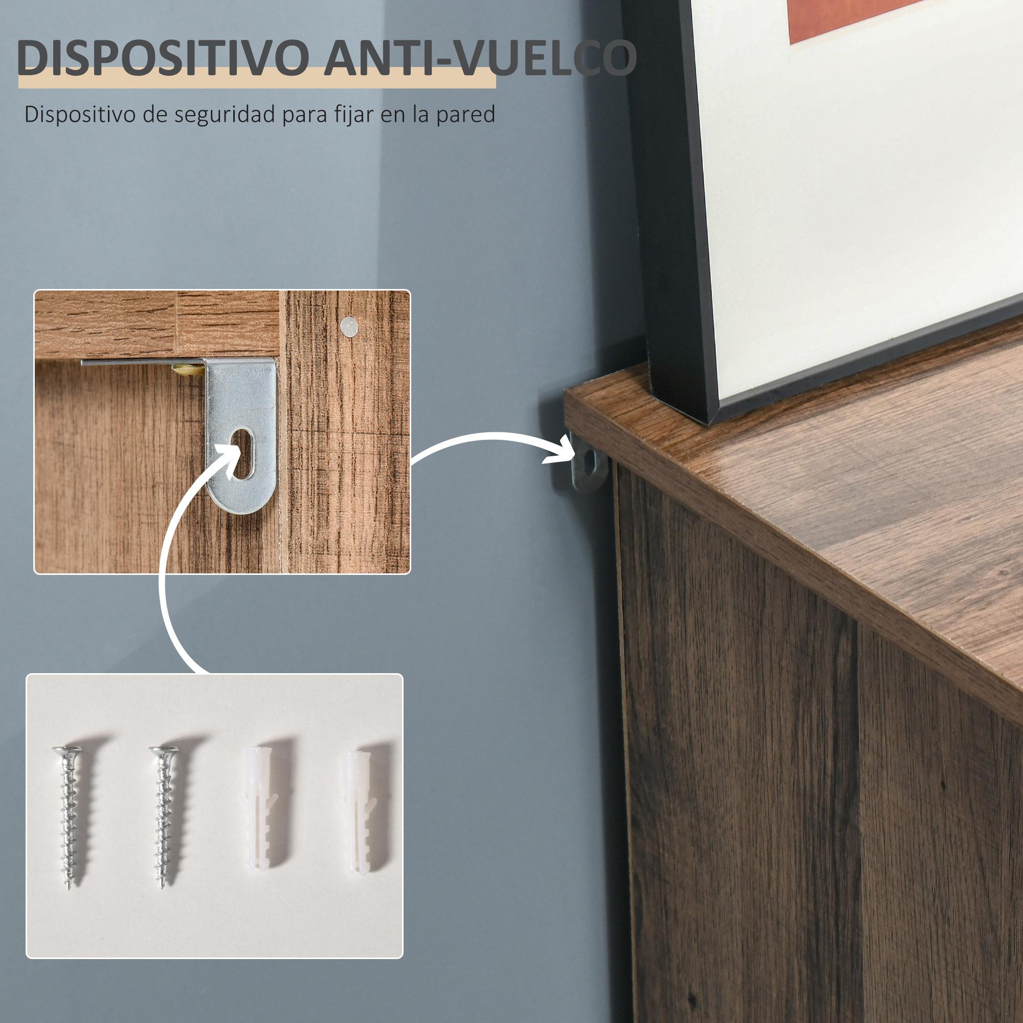 Aparador con Puerta de Metal Mueble Auxiliar con 3 Estantes Abiertos y Armario con Puerta y Balda Ajustable para Salón Cocina 80x35x82 cm Madera Natural