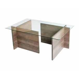 Tavolino da salotto Teti, Tavolo basso da caffè, Portariviste per divano, Ripiano da soggiorno, 105x65h40 cm, Noce