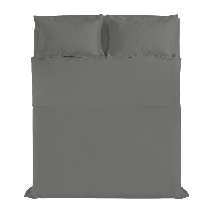 COMPLETO LETTO RASO CLOE, 100% Raso di Cotone, Made in Italy - FUMO
